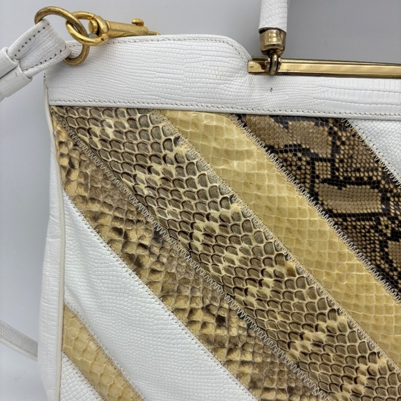 Bags by Supreme White Patchwork Reptile Print Clutch Shoulder Handbag - Picture 2 of 16